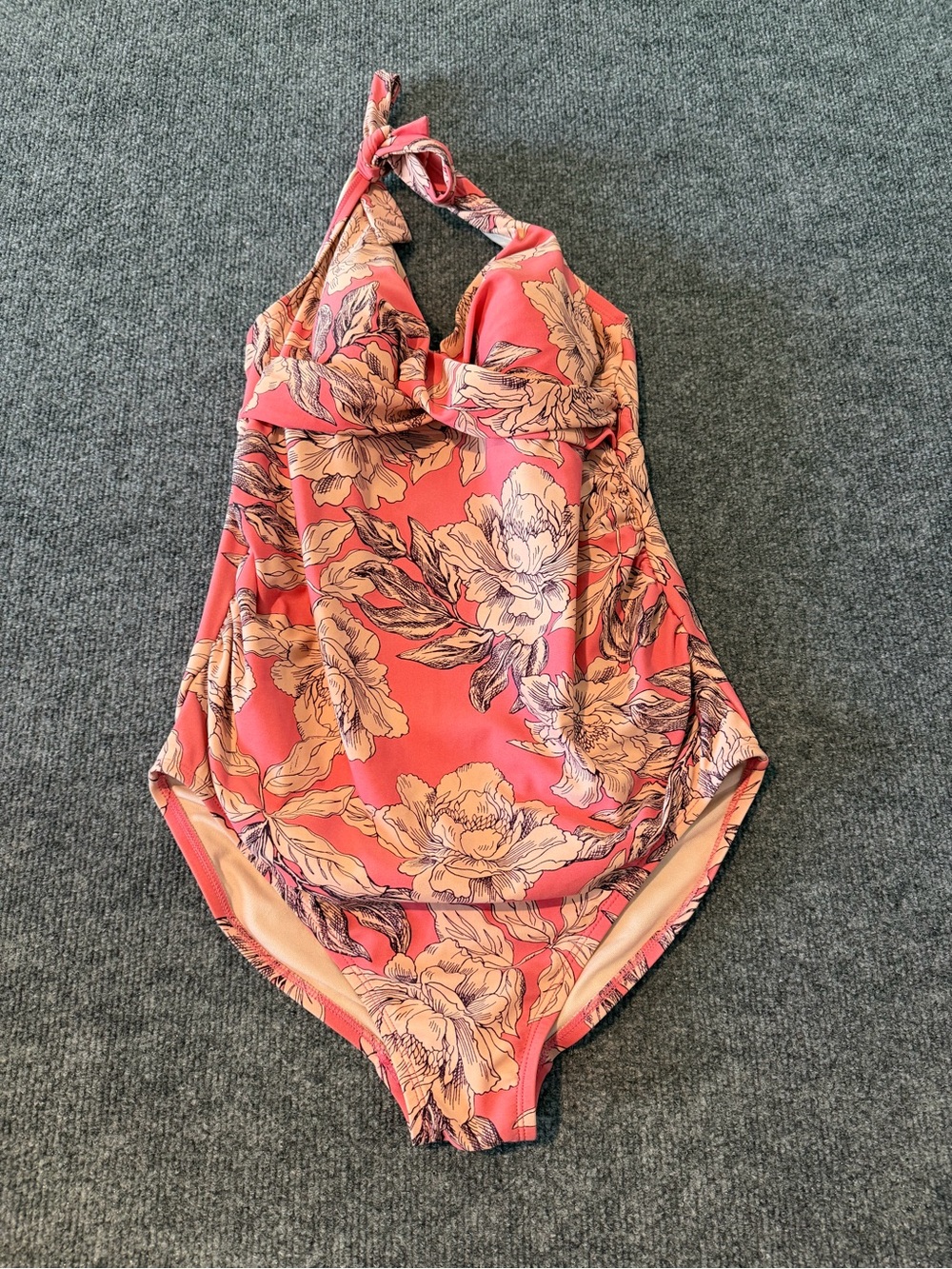 Isabel Maternity by Ingrid & Isabel Coral Pink Floral Halter One-Piece